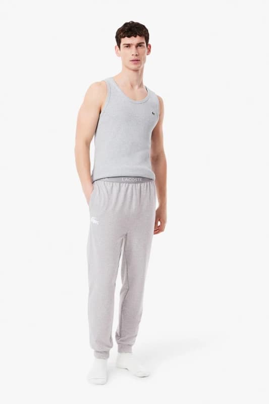 Lacoste Mens Cuffed Pyjama Bottoms Grey Size: Medium Grey Male M