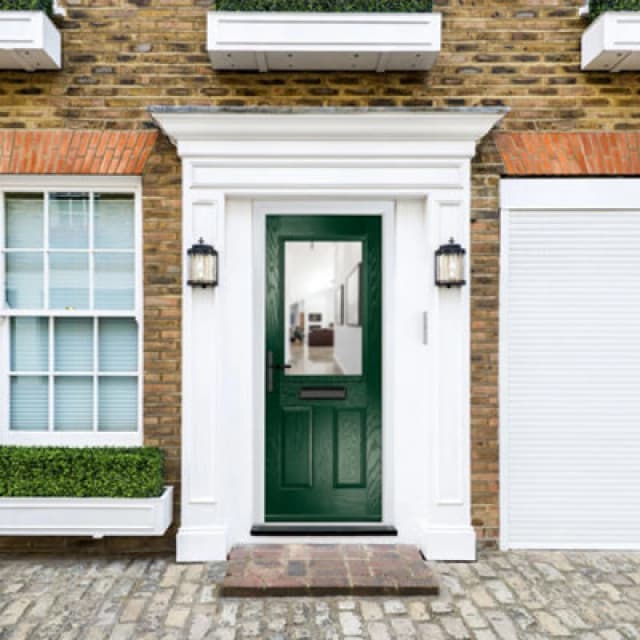 Lacerta Composite Door Lytham Green 920mm X 2090mm Open In Right Hand Clear Glass 10 Year Guarantee - Free Delivery & Smart Lock