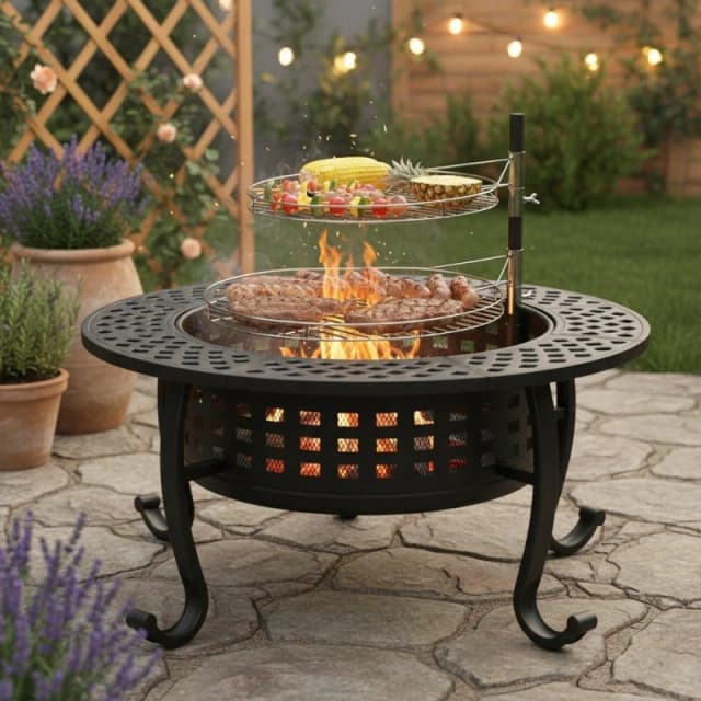 Breeins Heavy Duty Wood Fire Pit with Dual Grill Grates Black unisex One size