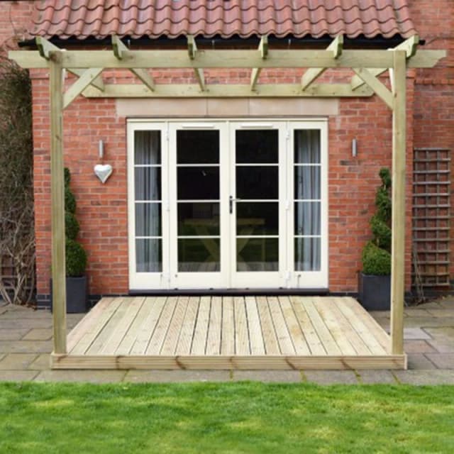 Rutland County Garden Furniture Ltd Wall Mounted Pergola & Decking Kit, L360 x W360 cm, Light Green Light Green Unisex