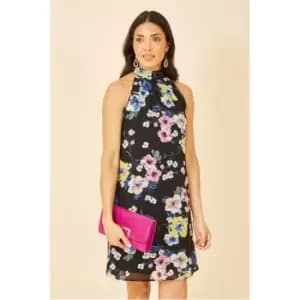 Yumi Black Floral Halter Neck Mini Dress - Black