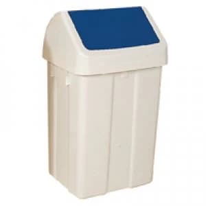 Slingsby Plastic Swing Top Bin 50 Litre White With Blue Lid 330350
