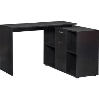 Homcom - MDF Adjustable Large L-Shaped Computer Desk Workstation PC Home Office - Black