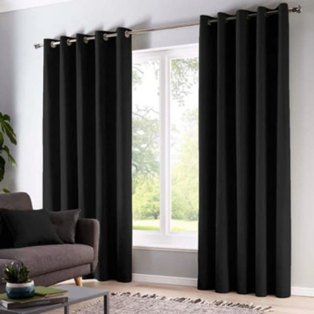 Fusion 'Sorbonne' 100% Cotton Light Filtering Plain Dyed Eyelet Curtains Black