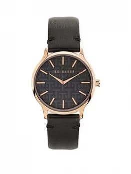 Ted Baker Black and Rose Gold Case Dial Black Leather Strap Ladies Watch, One Colour, Women