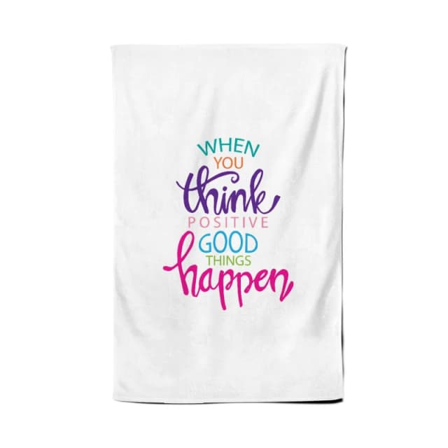 Warren Reed - Designer When You Think Positive Good Things Happen Tea Towel in Pink Pink Unisex