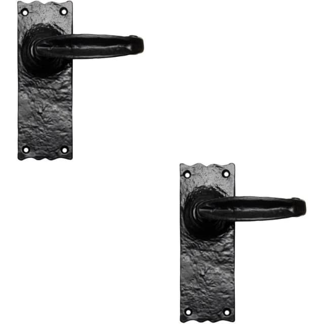 Loops 2x PAIR Forged Straight Lever Handle on Latch Backplate 155 x 55mm Black Antique Black