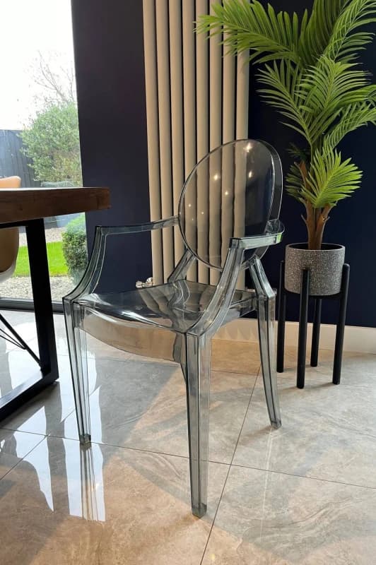 Fusion Living Ghost Style Plastic Louis Armchair in Grey Grey Unisex