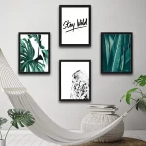 Stay Wild Set 4 Multicolor Decorative Framed Painting (4 Pieces)