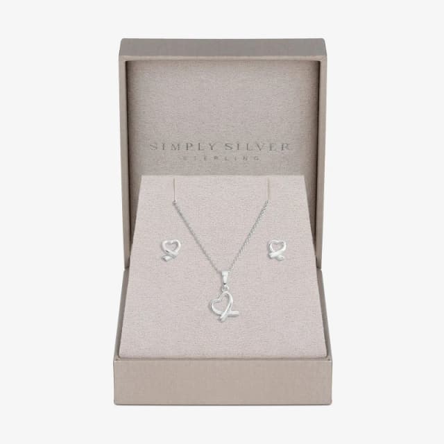 Simply Silver Sterling Silver 925 Polished Open Heart Set Jewellery Sets One Size Silver 72152411000