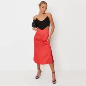 Missguided Satin Bias Cut Midi Slip Skirt - Red