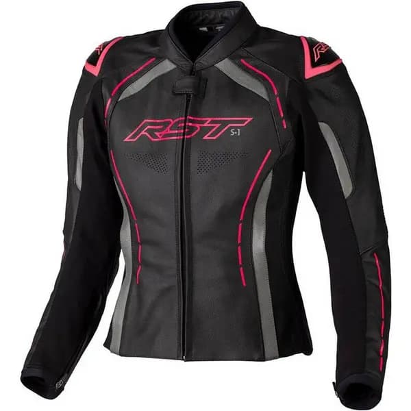 RST S1 Ladies Leather Jacket Black Pink Grey Size 8