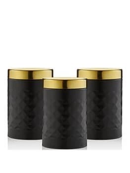 Swan Gatsby Set Of 3 Diamond Pattern Canisters - Black