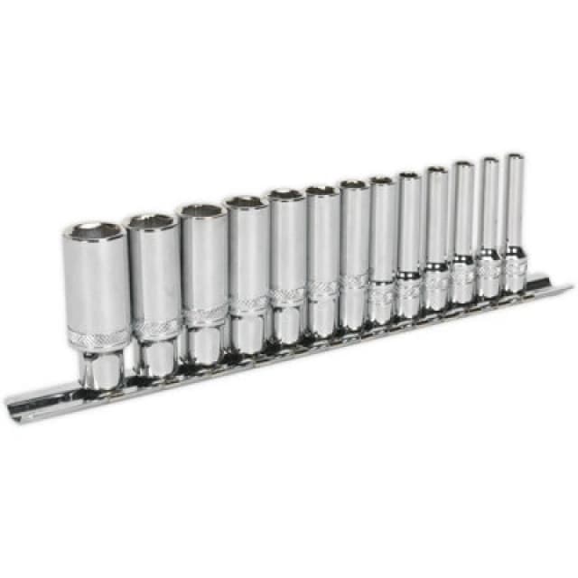 Loops 13 PACK DEEP Socket Set 1/4" Metric Square Drive - 6 Point LOCK-ON Rounded Heads Multi