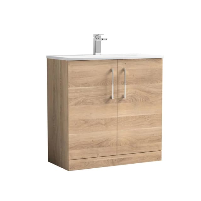 Balterley Modern Bathroom Floor Standing 2-Door Vanity & Basin, Bleached Oak, 800mm