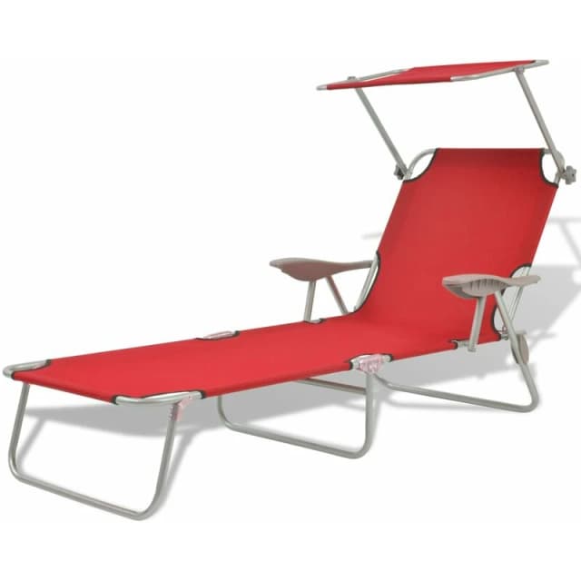 vidaXL Outdoor Sun Lounger with Canopy Patio Furniture Red Steel 58x189x27 cm