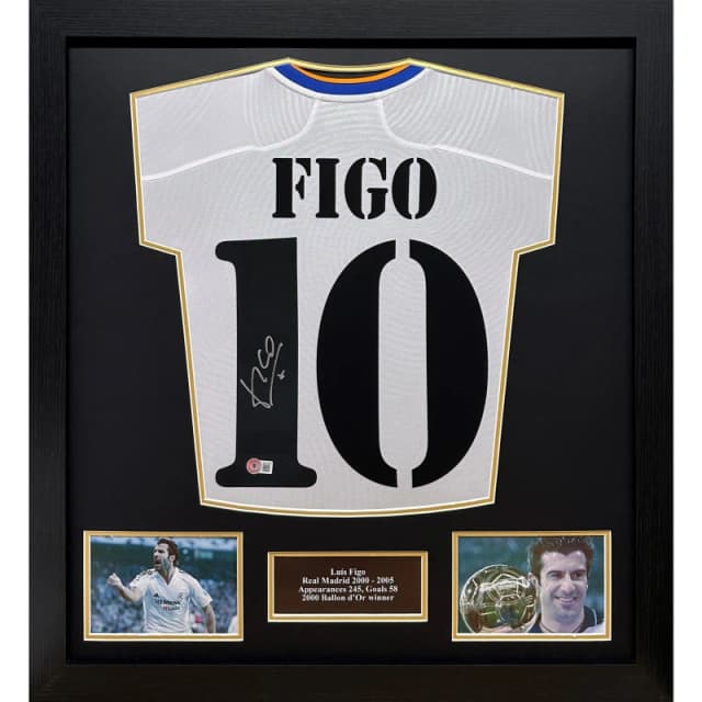 AllStarSignings Ltd Luis Figo signed Real Madrid shirt White unisex One Size