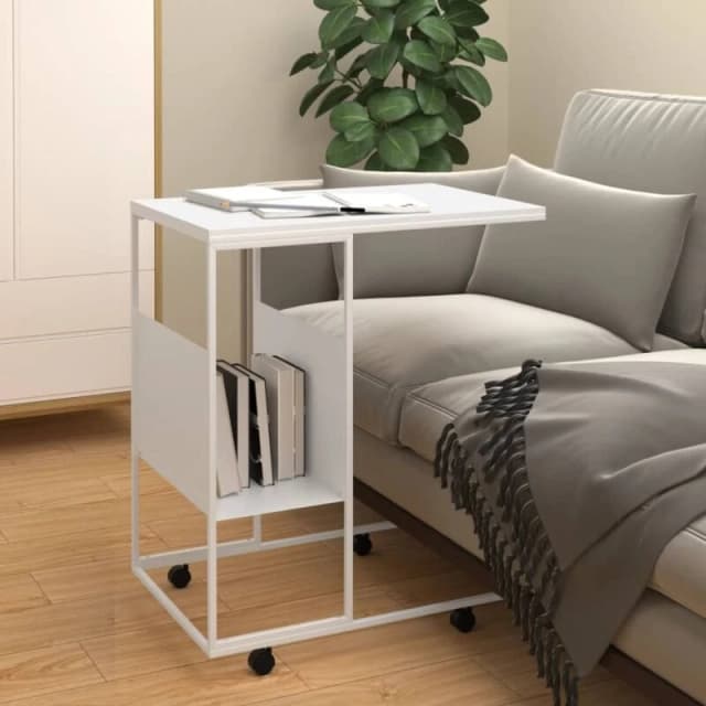 VIDAXL Side Table with Wheels White 55x36x63.5cm Engineered Wood Vidaxl 8720286933718