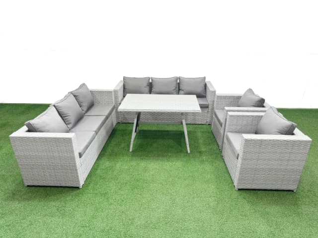 Fimous 8 Seater Garden Furniture Set PE Ratten Garden Sofa Set Light Grey Light Grey Unisex