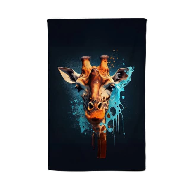 Warren Reed - Designer Blue Giraffe Face Splashart Tea Towel in Grey Grey Unisex