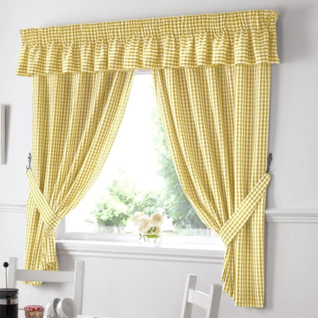 Alan Symonds Gingham Kitchen Curtains - Yellow Yellow 117x107cm