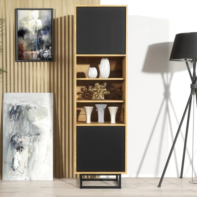 Creative Furniture Harmony Loft Display Cabinet 175cm - Dark Oak & Black Multicolor Unisex