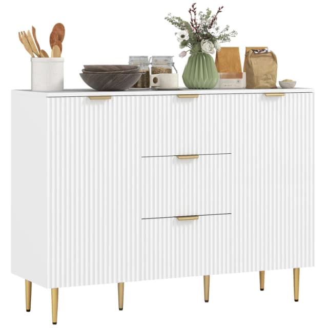 HOMCOM Sideboard Buffet Cabinet w/ 3 Drawers and Adjustable Shelves, White White