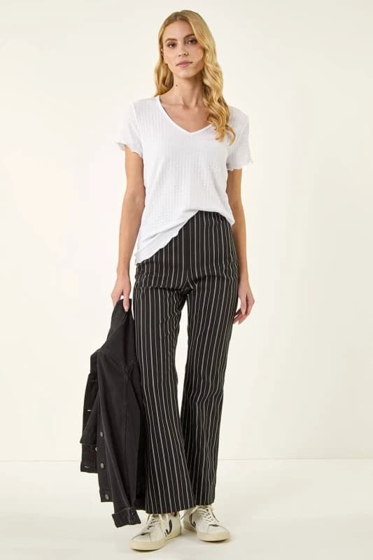 Roman Womens Stripe Print Bootleg Trouser in Black Size: 12 Black Female 12
