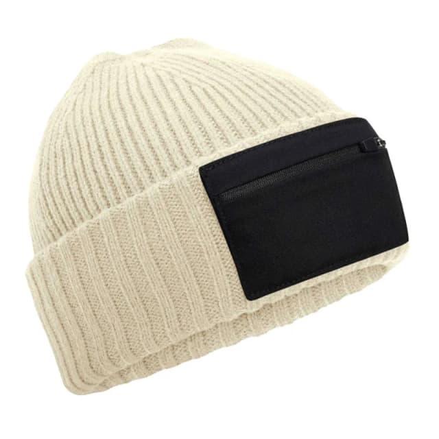 Beechfield Mens Zip Patch Beanie in Cream Cream Male One Size