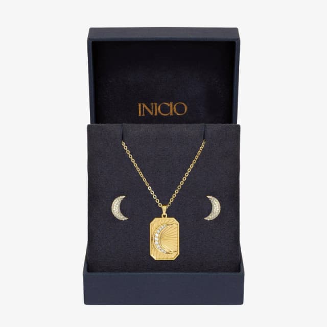 Inicio Gold Plated and Pave Moon Set - Gift Box Jewellery Sets One Size Gold 41551810000