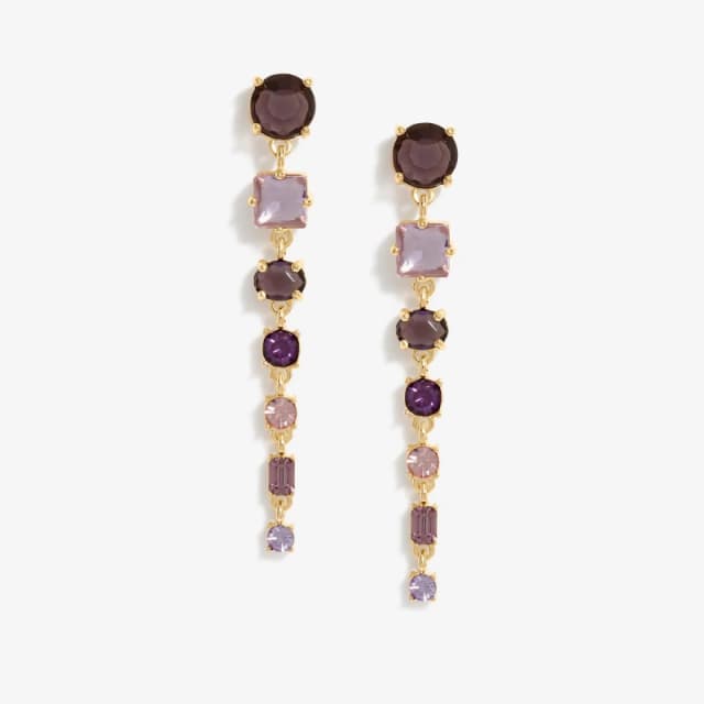Mood Gold Purple Mixed Graduated Linear Stone Drop Earrings Gold female