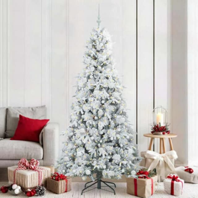vidaXL Artificial Hinged Christmas Tree with White Balls Snow Flocked Green 210cm PE and PVC, Green 3397500