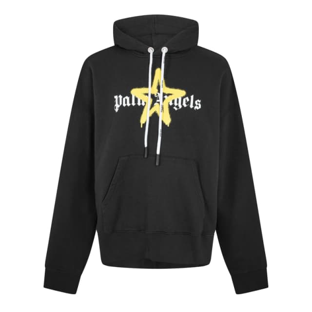 Palm Angels Mens Star Pull Over Hoodie Black Yellow male XL