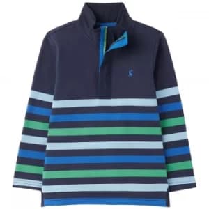 Joules Boys Captain Stripe Overhead 1/2 Zip Sweatshirt Navy Blue Green Stripe 3 Years