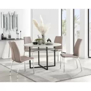 Furniturebox Adley Grey Concrete Effect 120cm Storage Dining Table & 4 Cappuccino Isco Silver Leg Faux Leather Chairs