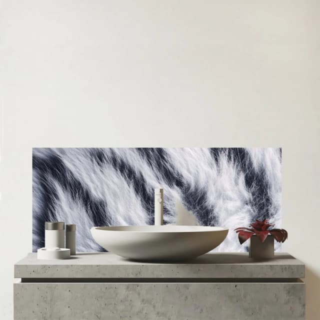 Warren Reed - Designer White Tiger Fur Print Glass Bathroom Splashback White Unisex