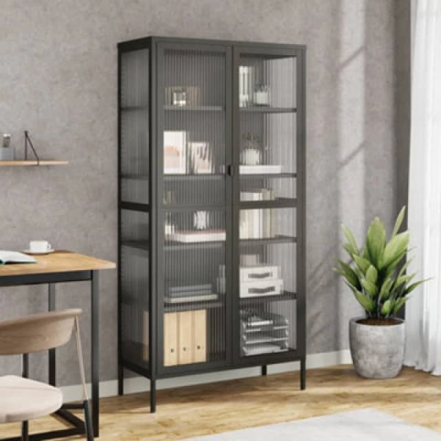 VIDAXL Highboard Black 85x40x180cm Glass and Steel Vidaxl 8720845782351