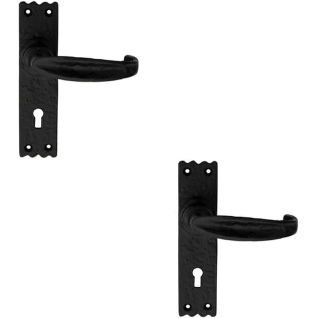 Loops 2x PAIR Creased Style Handle on Slim Lock Backplate 156 x 38mm Black Antique Black