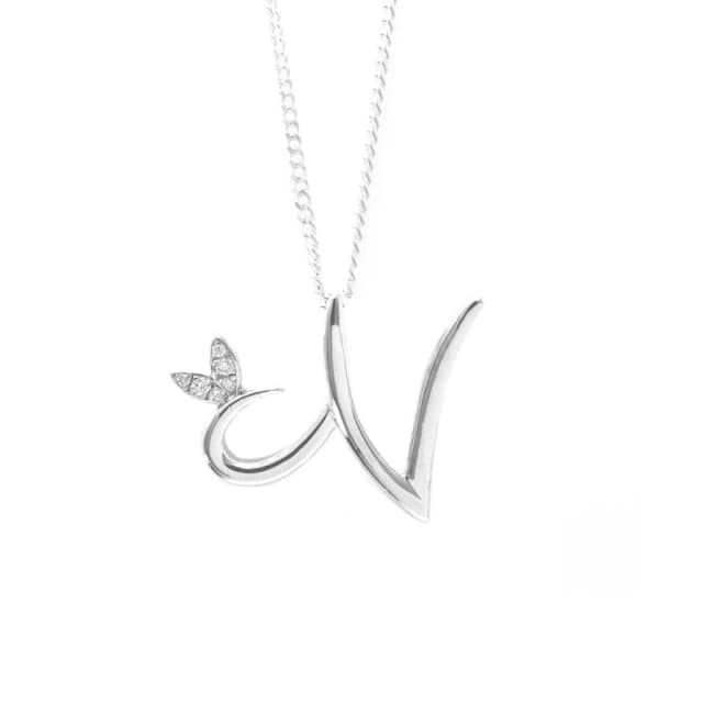 Say It With Winged Diamond Initial Necklace - Sterling Silver - N/18" Size: 18" Silver Unisex 18"