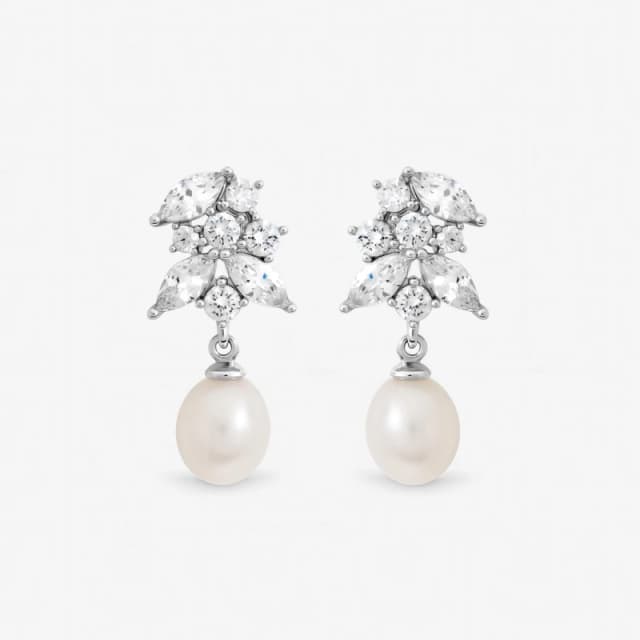 Jon Richard Rhodium Crystal and Freshwater Pearl Earrings Stud Earrings One Size Silver 71683211000