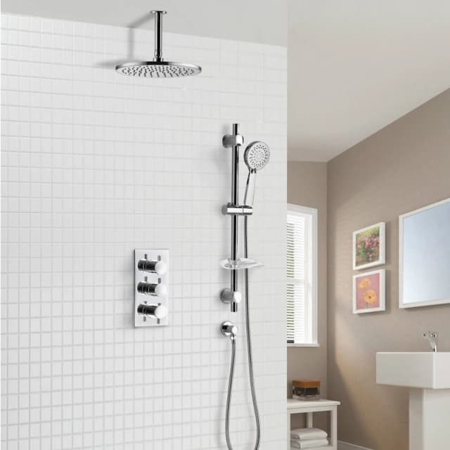 Nes Home Calla Round Concealed Thermostatic Shower Valve Mixer Ceiling Head & Adjustable Slider Rail Handset Set in Silver Silver Unisex
