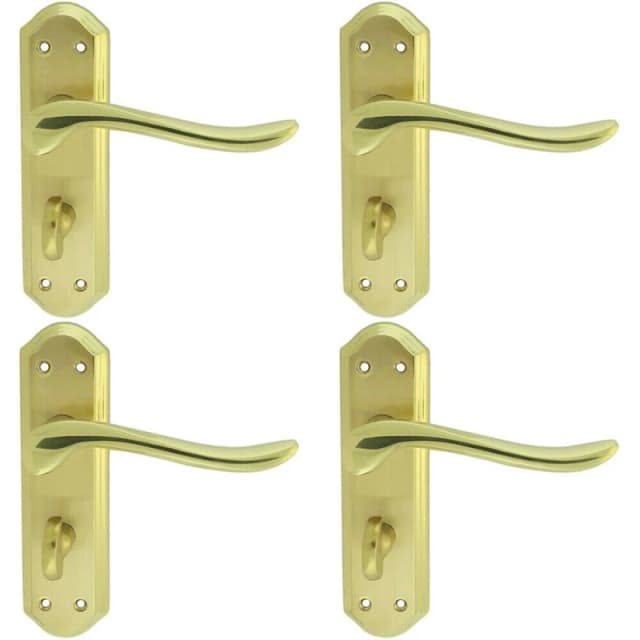 Loops 4x PAIR Curved Lever on Sculpted Bathroom Backplate 180 x 48mm Dual Brass Metallics