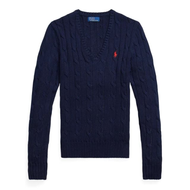 Polo Ralph Lauren Womens Cable-Knit V-neck Jumper Hunter Navy female 12 (M)