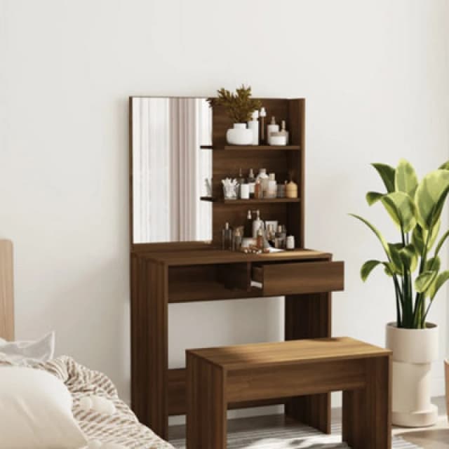 Vidaxl Dressing Table With Mirror Brown Oak 74.5X40X141 Cm, Brown 820492