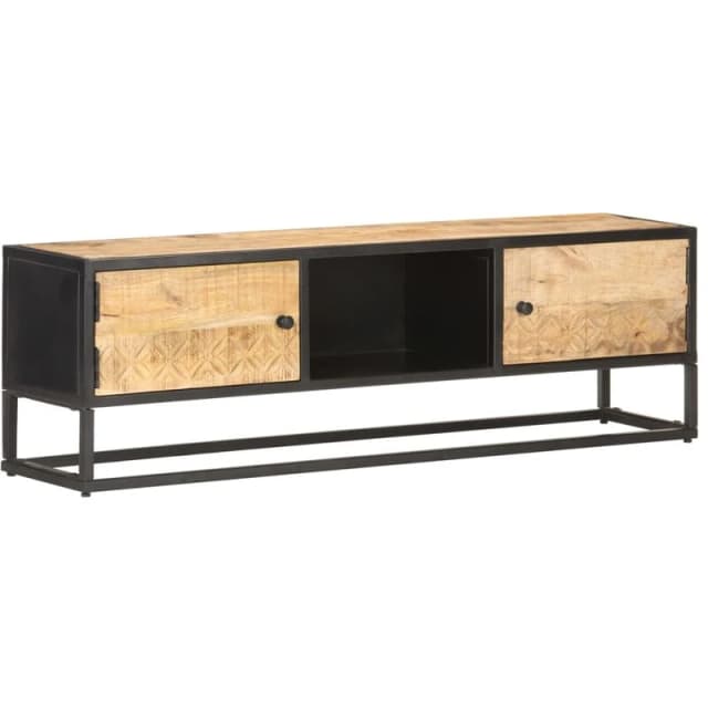 VIDAXL TV Cabinet with Carved Door 130x30x40cm Rough Mango Wood vidaXL 8720286083147
