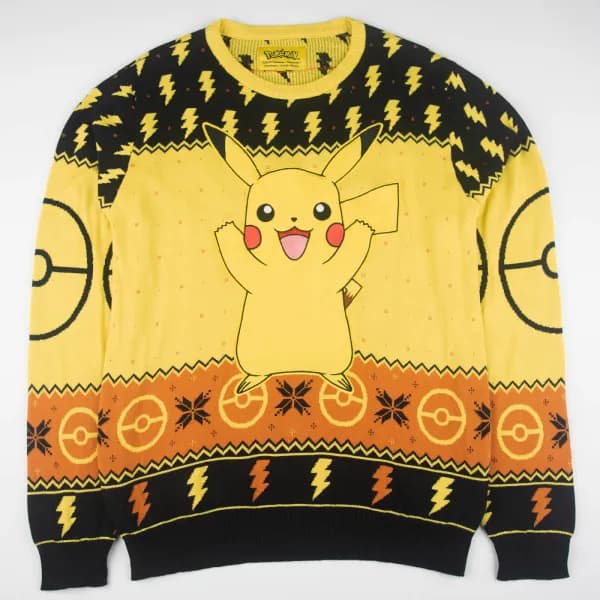 Pokemon Pikachu Christmas Knitted Jumper Black - XXL