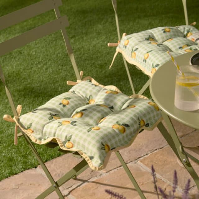 furn. Furn Fruits Lemons Gingham Check Indoor Outdoor Seat Pads