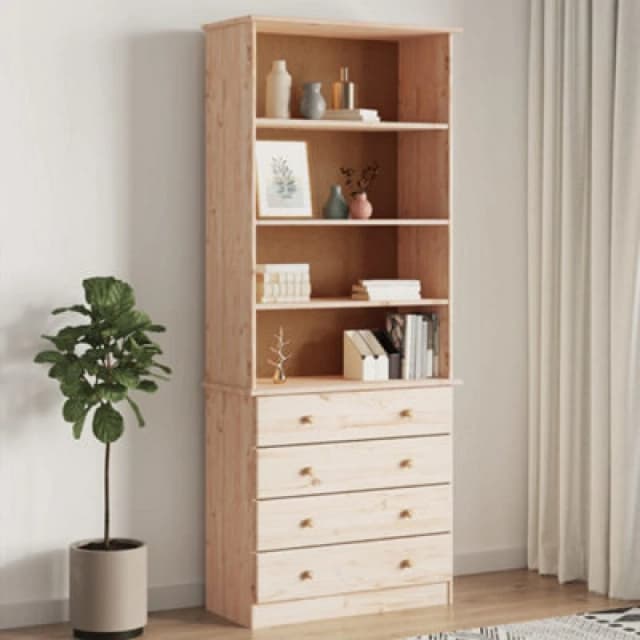 Vidaxl Bookcase With Drawers Alta 77X35X186.5cm Solid Wood Pine, Brown 353953
