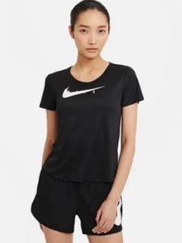 Nike Running Swoosh Tee, Black, Size L, Women