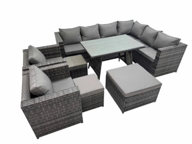 Fimous Patio Furniture Sets with Dining Table 3 Stools 2 Chair in Dark Grey Dark Grey Unisex